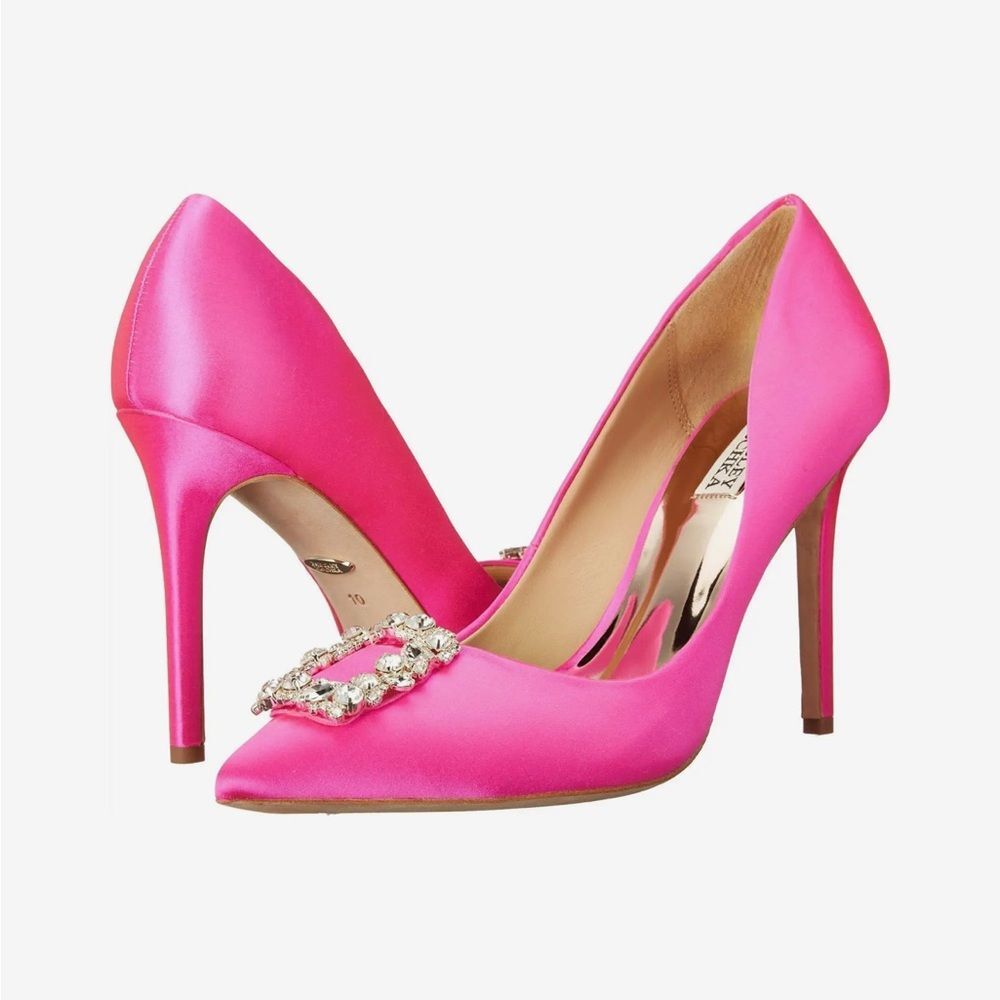 Badgley Mischka Cher Satin Brooch Embellished Pumps Pink, New, Size 7.5 - Picture 2 of 16